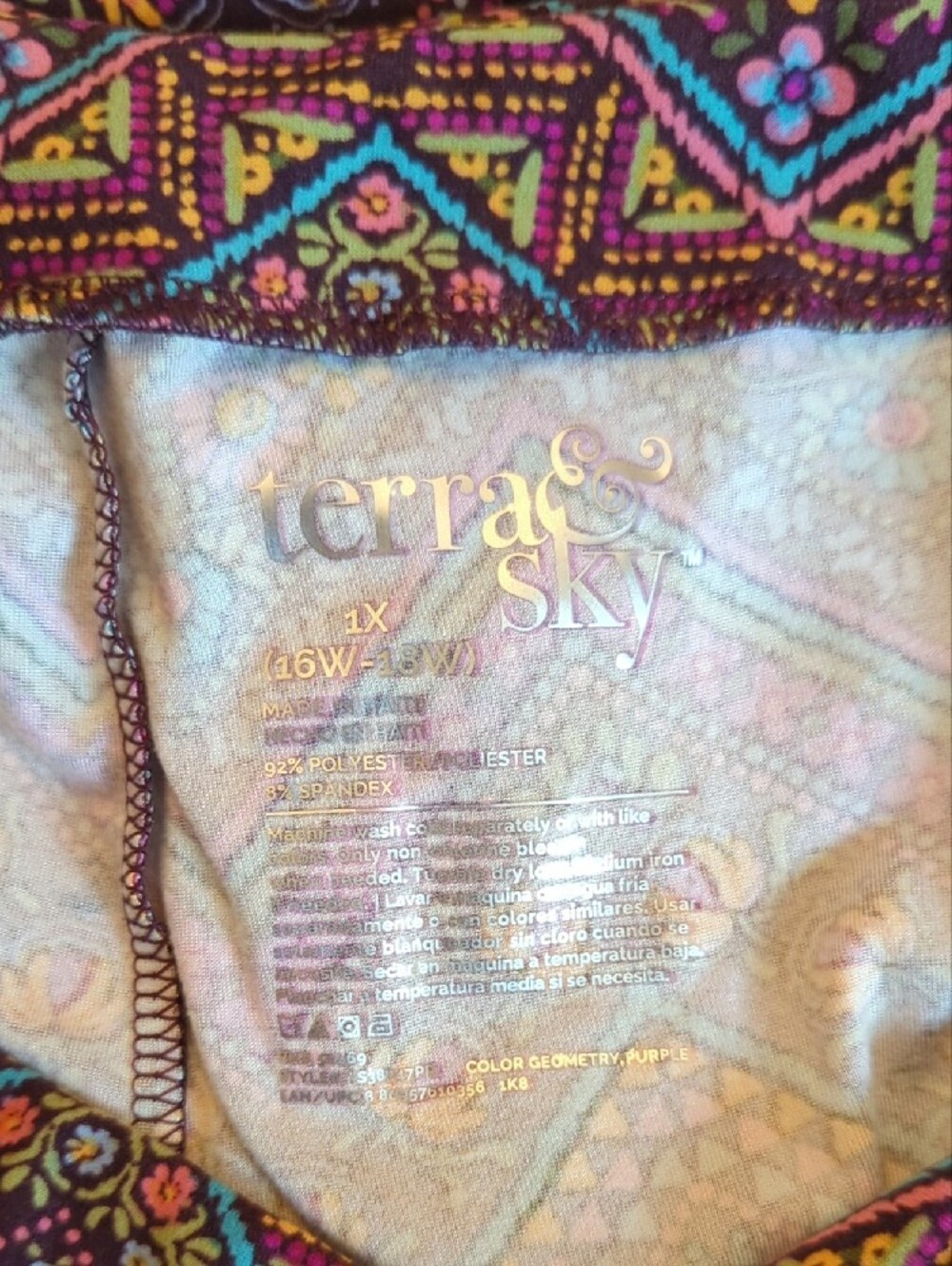 Terra & Sky Multicolor Geometric Print Leggings 1X - Picture 2 of 5